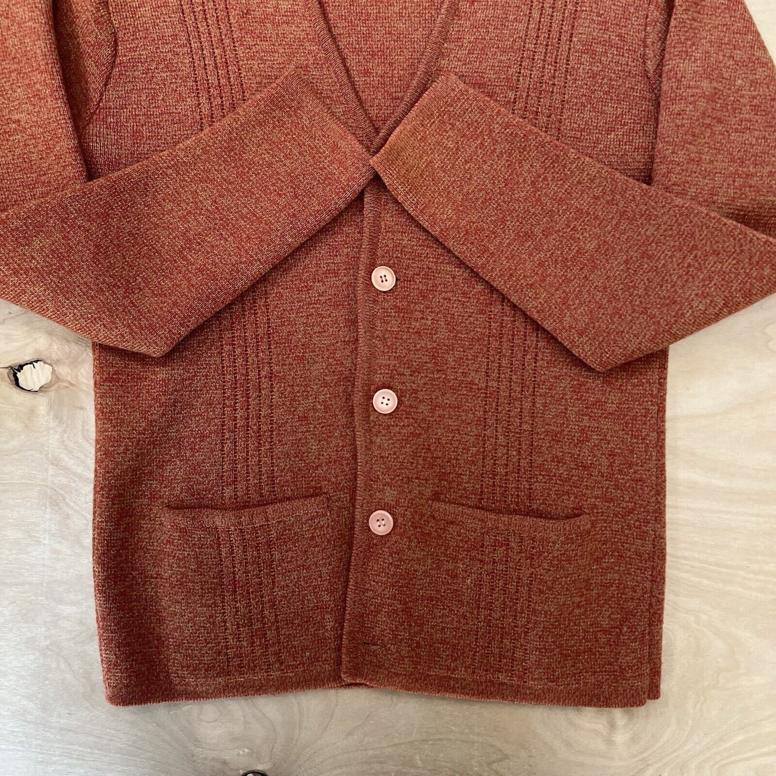 Vintage Snow Cardigan 34 Orange Wool Sweater 60s Winter