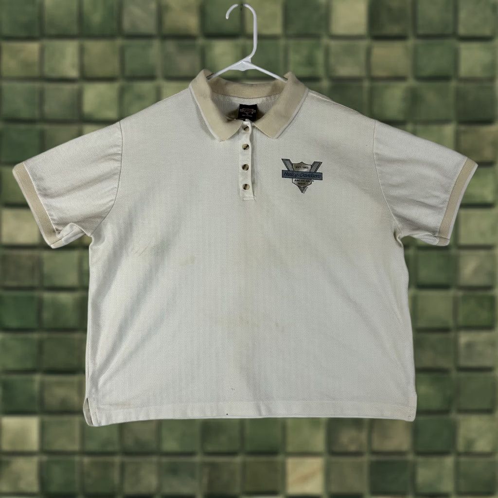 Harley Davidson VINTAGE Harley-Davidson Polo Shirt Mens XL Yellow Short Sleeve Stained Logo 100% Cotton Size US XL / EU 56 / 4 - 1 Thumbnail