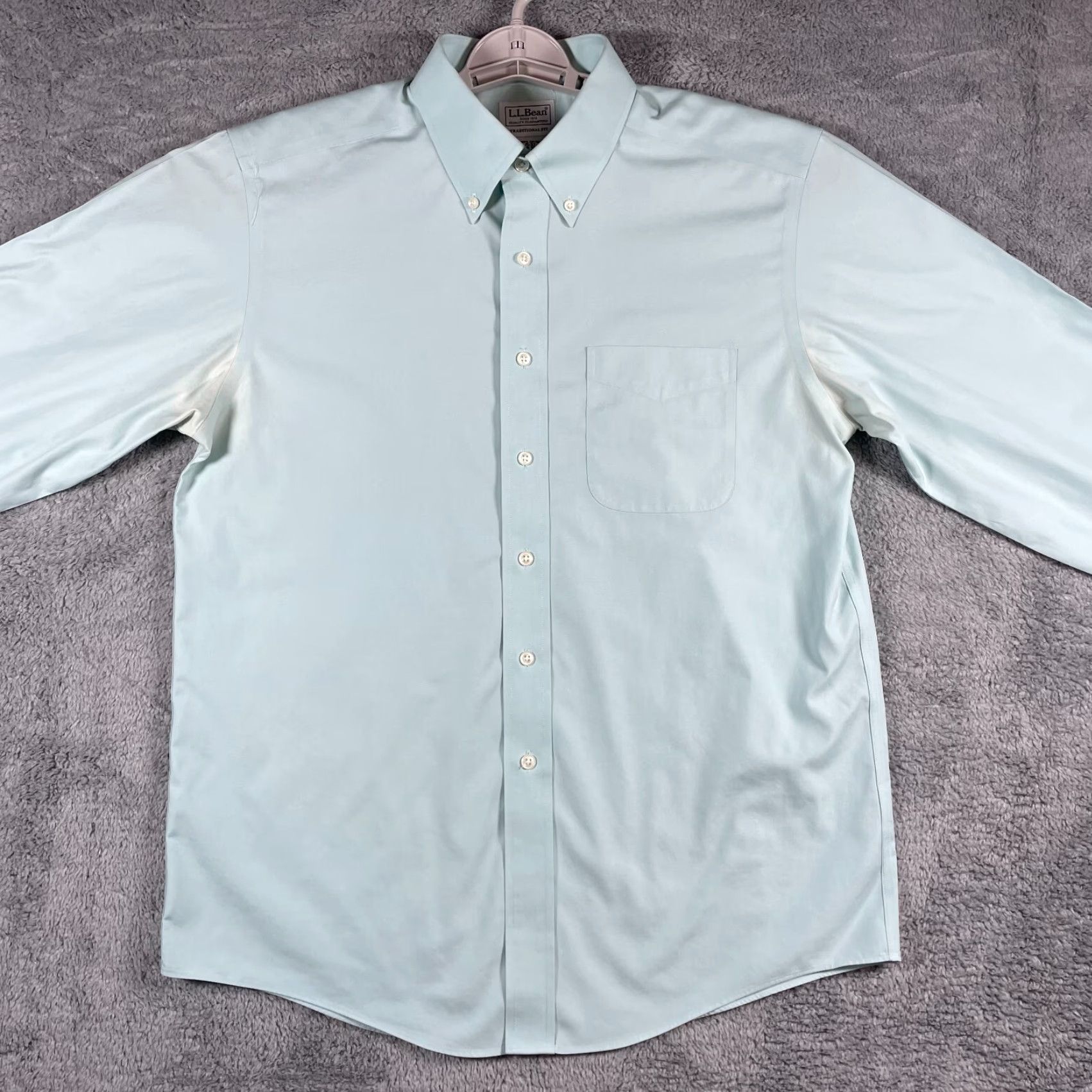 Vintage L.L. Bean Button Dress Shirt Men 15 32 Muted Mint Traditional Fit Button-Up Collared Casual 100% Cotton Regular Green Mens Size 40R - 2 Thumbnail
