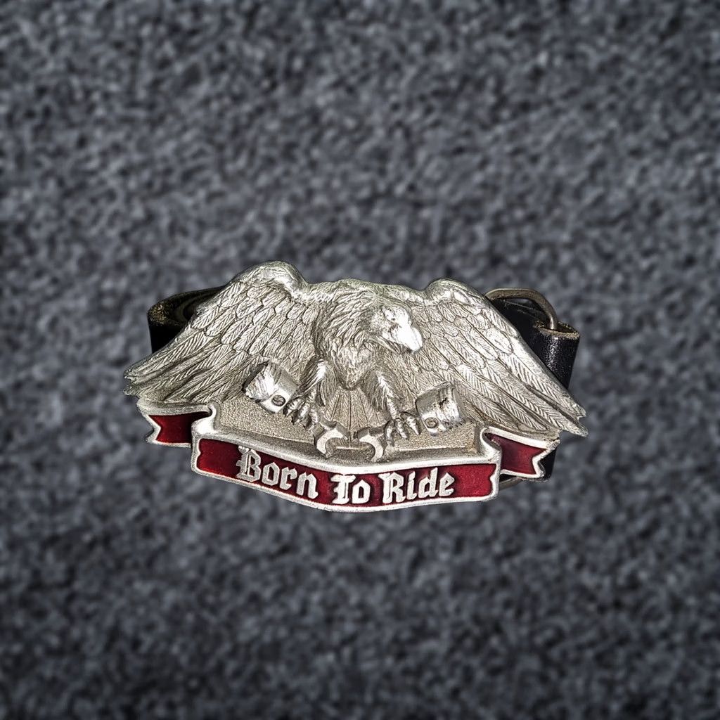 Vintage VINTAGE The Great American Belt Buckle Harley-Davidson Born to Ride Belt Buckle Men Silver with red enamel 1992 1.5 in Fits Belt Width Mens Size ONE SIZE - 1 Thumbnail