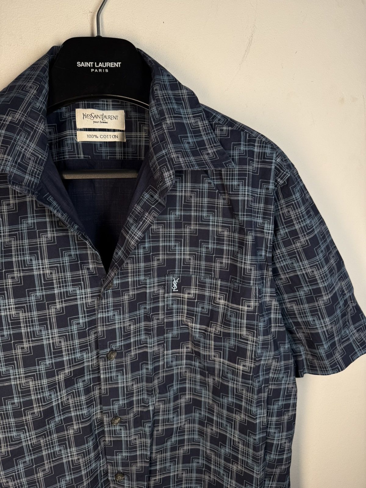 Summer YSL Shirt Matrix Logo Button Up Collar Shortsleeve