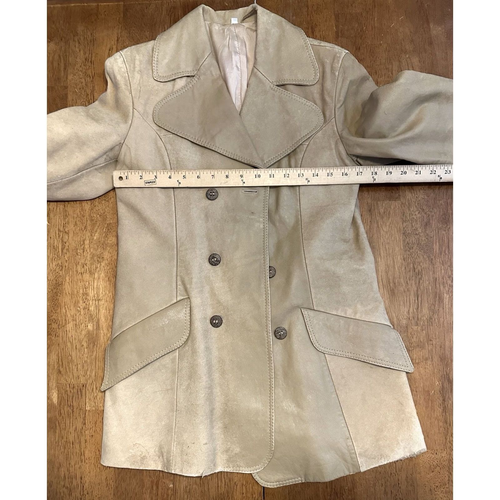 Doublet VINTAGE Women’s S/M Beige Suede Leather Jacket 80s Double Breasted Overcoat Size M / US 6-8 / IT 42-44 - 7 Thumbnail