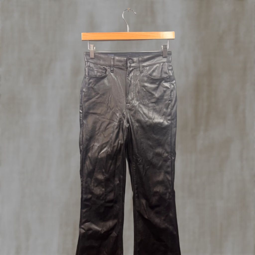 Gap Gap Womens 70s Flare Faux Leather Pants Black High Rise Vegan 00 24R Regular Size 42" / US 20 - 1 Thumbnail