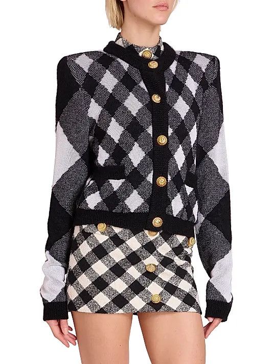 Balmain o1s1wg110825 Mixed Check Cardigan in Black Size XL / US 12-14 / IT 48-50 - 2 Thumbnail