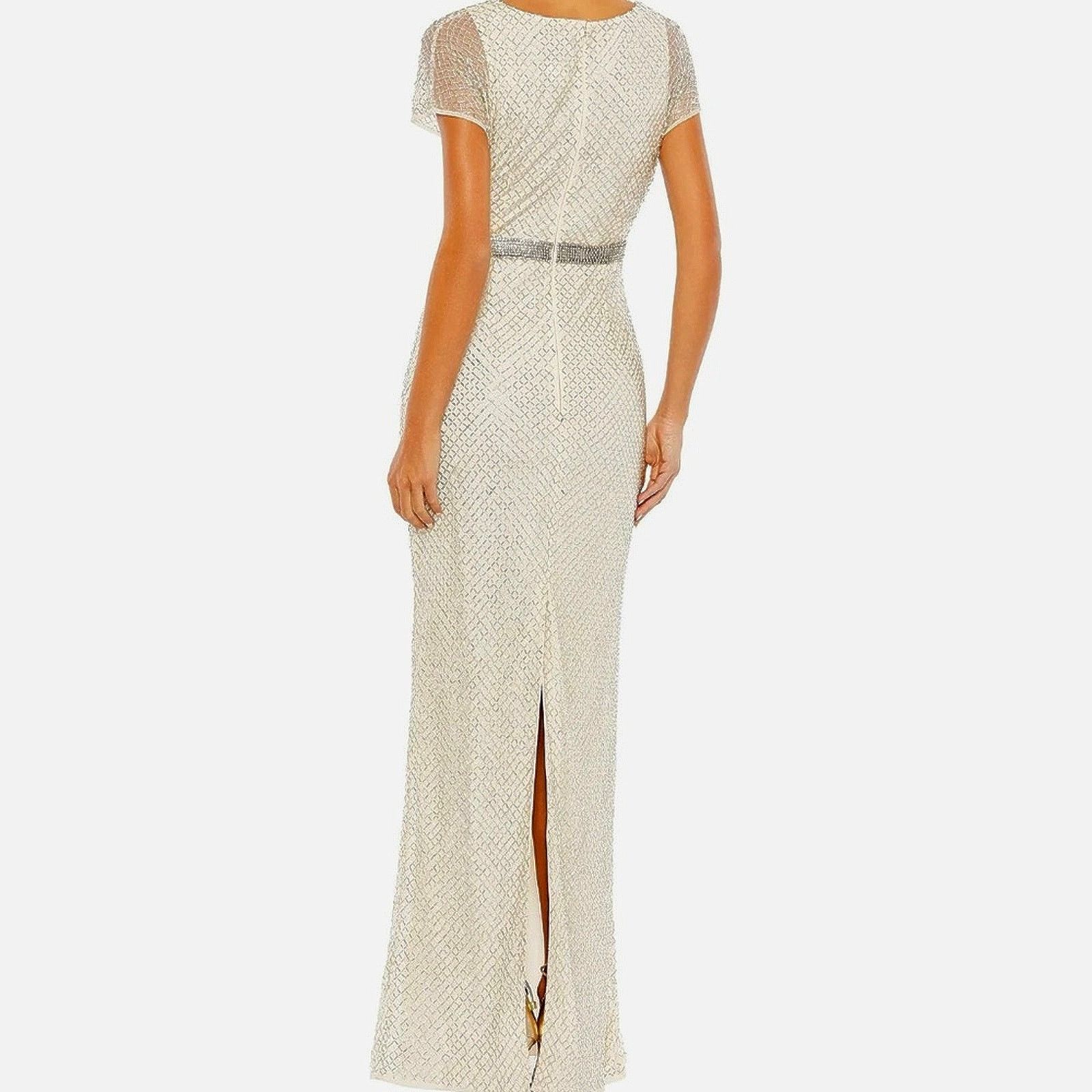 Other Mac Duggal Beaded Butterfly Sleeve Column Gown Nude Silver 8 Size M / US 6-8 / IT 42-44 - 4 Thumbnail