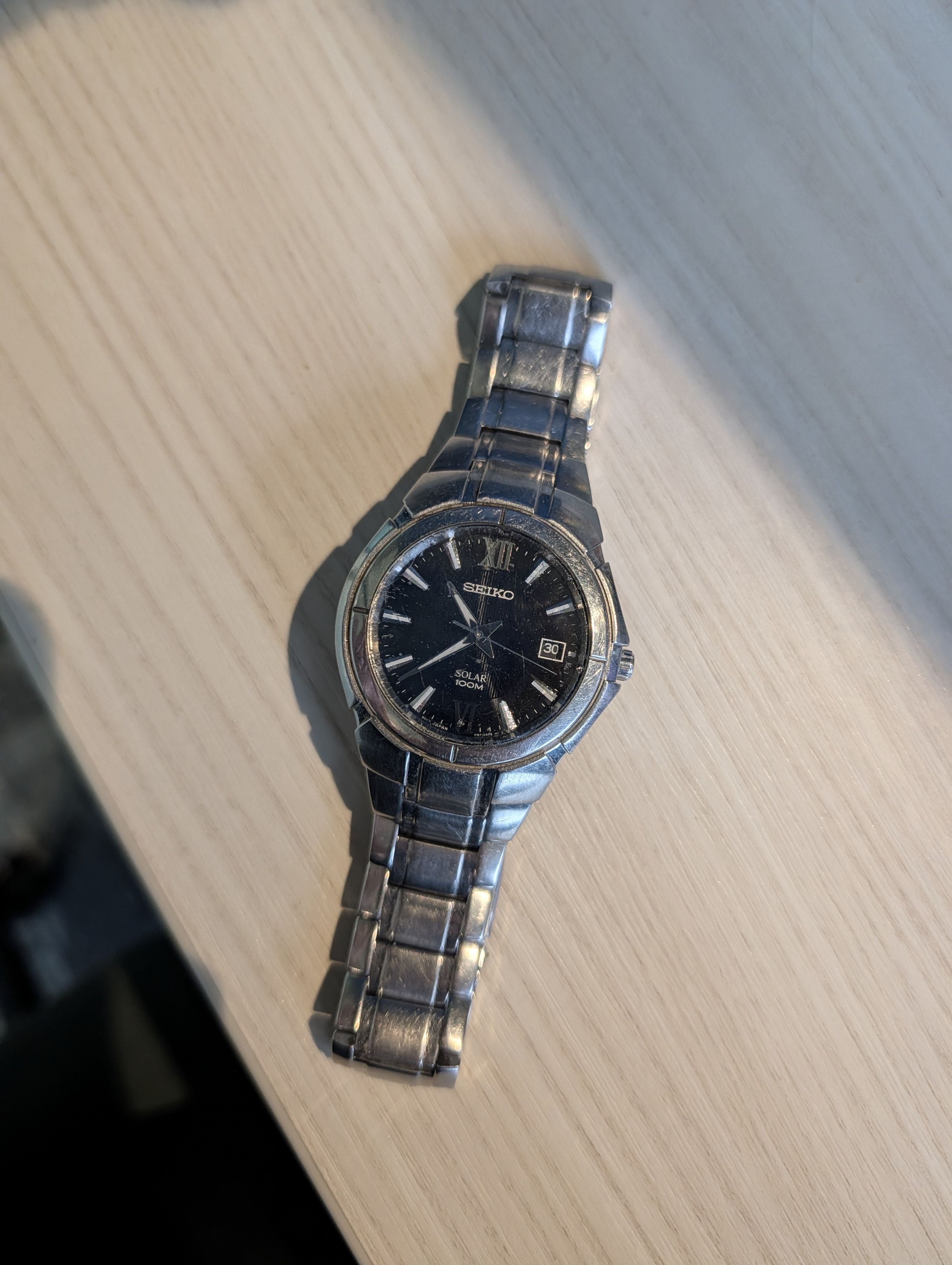 Seiko Seiko Solar 100M Date Complication Black Dial Watch Size ONE SIZE - 1 Thumbnail