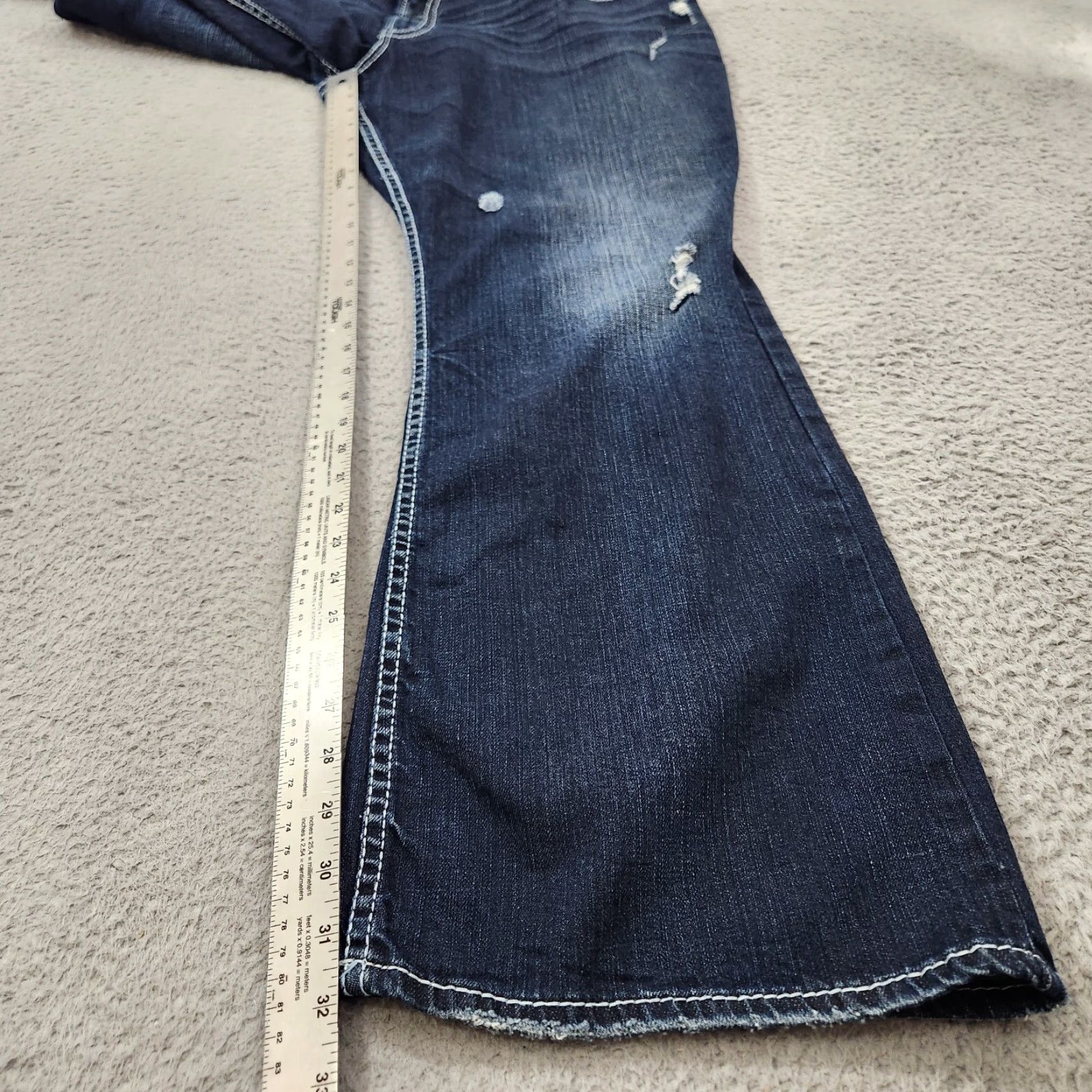 Silver Jeans Womens Jeans 24x32 Blue Denim Distressed Bootcut 32 Inseam Regular Color Blue Womens