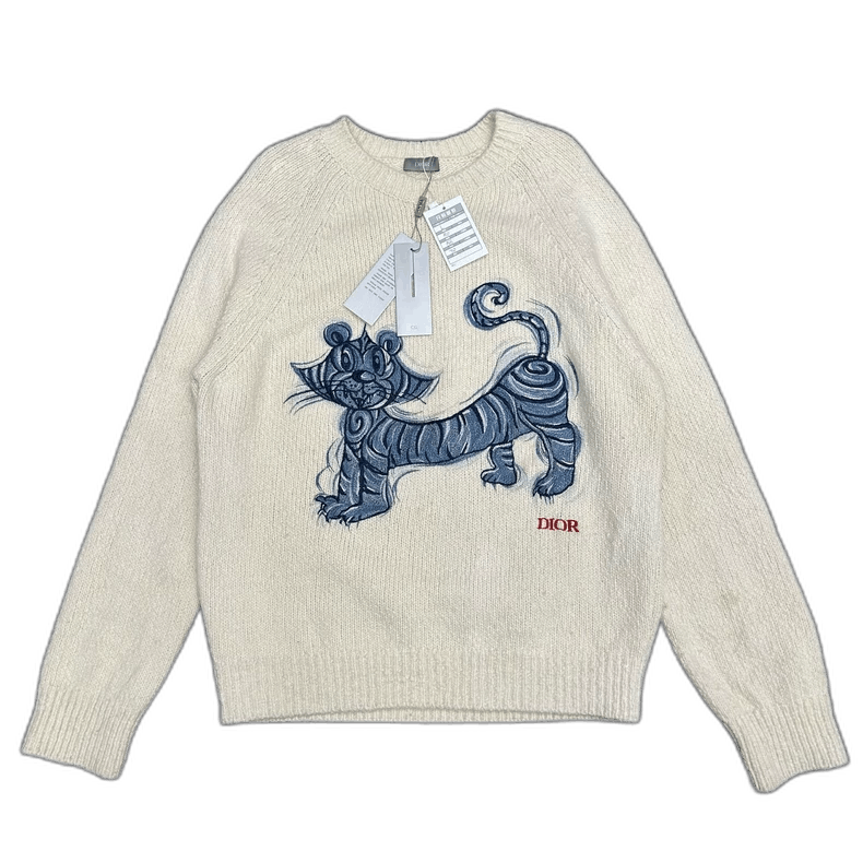 Dior Beige Tiger Embroidered Sweater by Dior Size US L / EU 52-54 / 3 - 1 Thumbnail