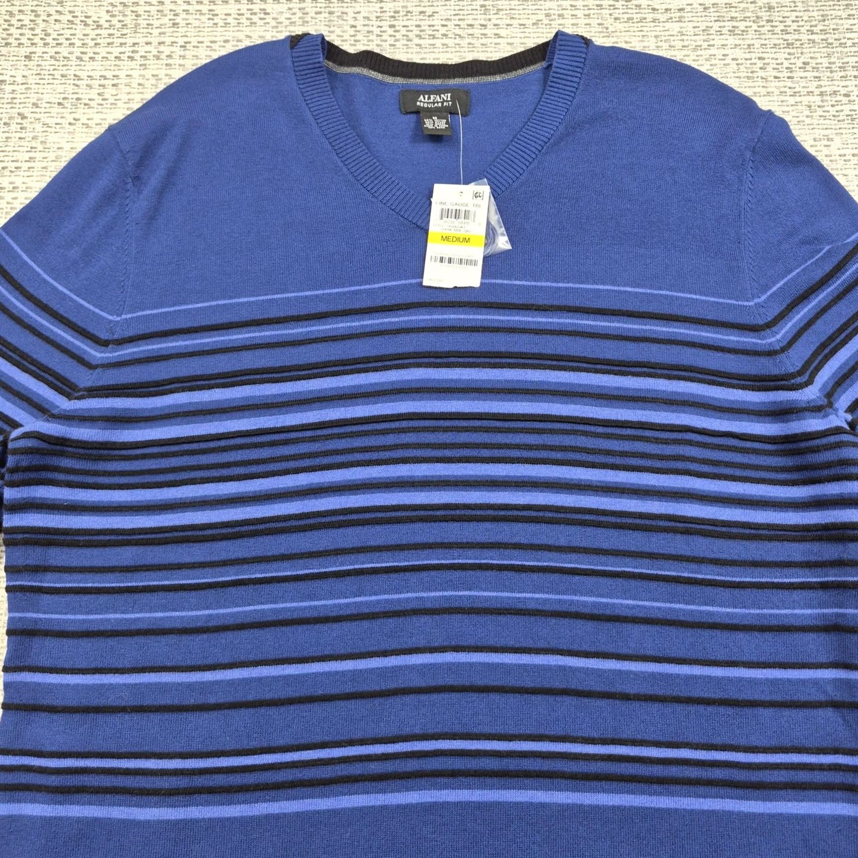 Alfani Alfani Mens Sweater V Neck Pullover Striped Blue Regular Fit M Long Sleeve Casual Knit 64% Cotton 20% Nylon 16% Modal Size US M / EU 48-50 / 2 - 4 Thumbnail