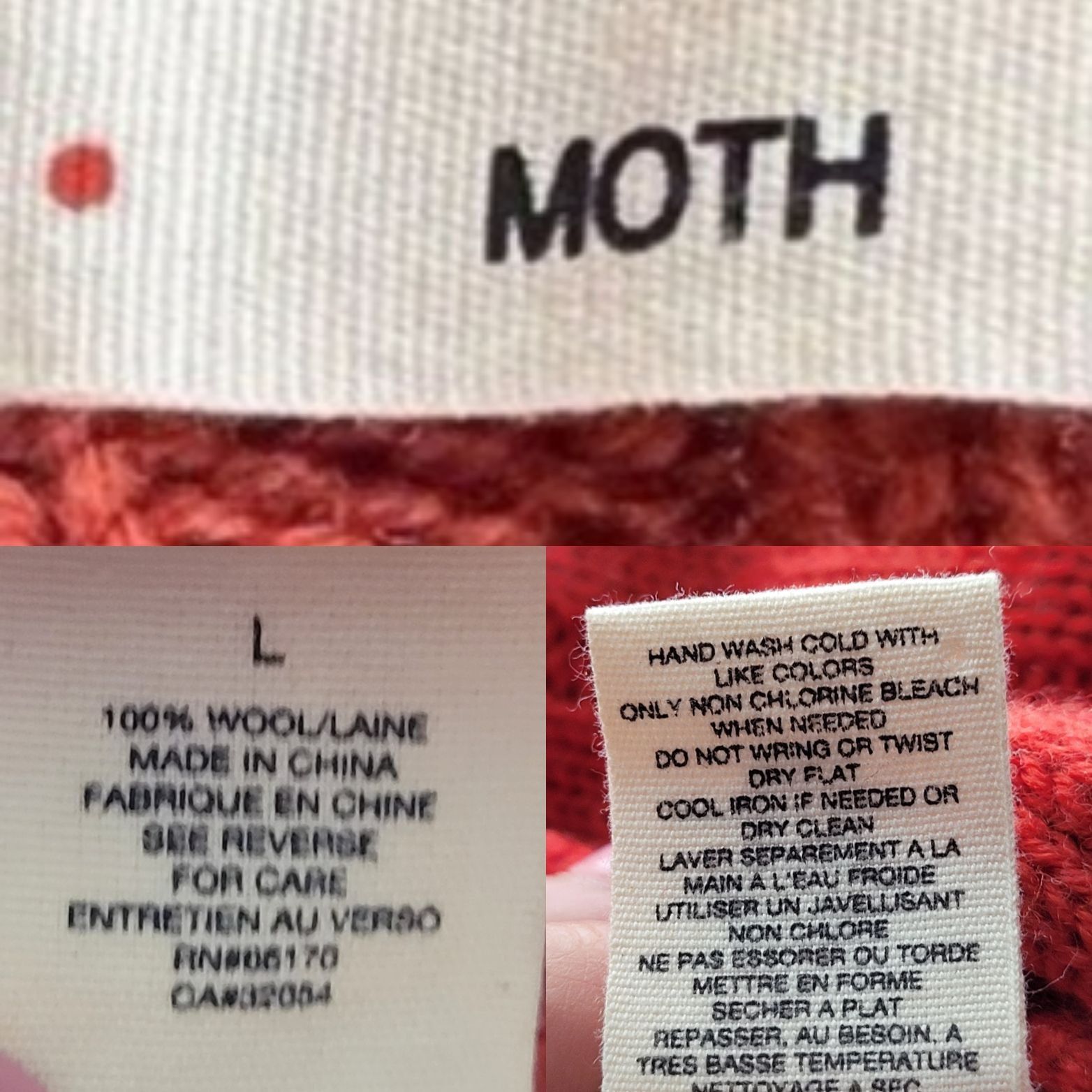 Designer Moth Rust Wool Ribbed Knit Poncho L High Collar Button Cardi Size L / US 10 / IT 46 - 3 Thumbnail