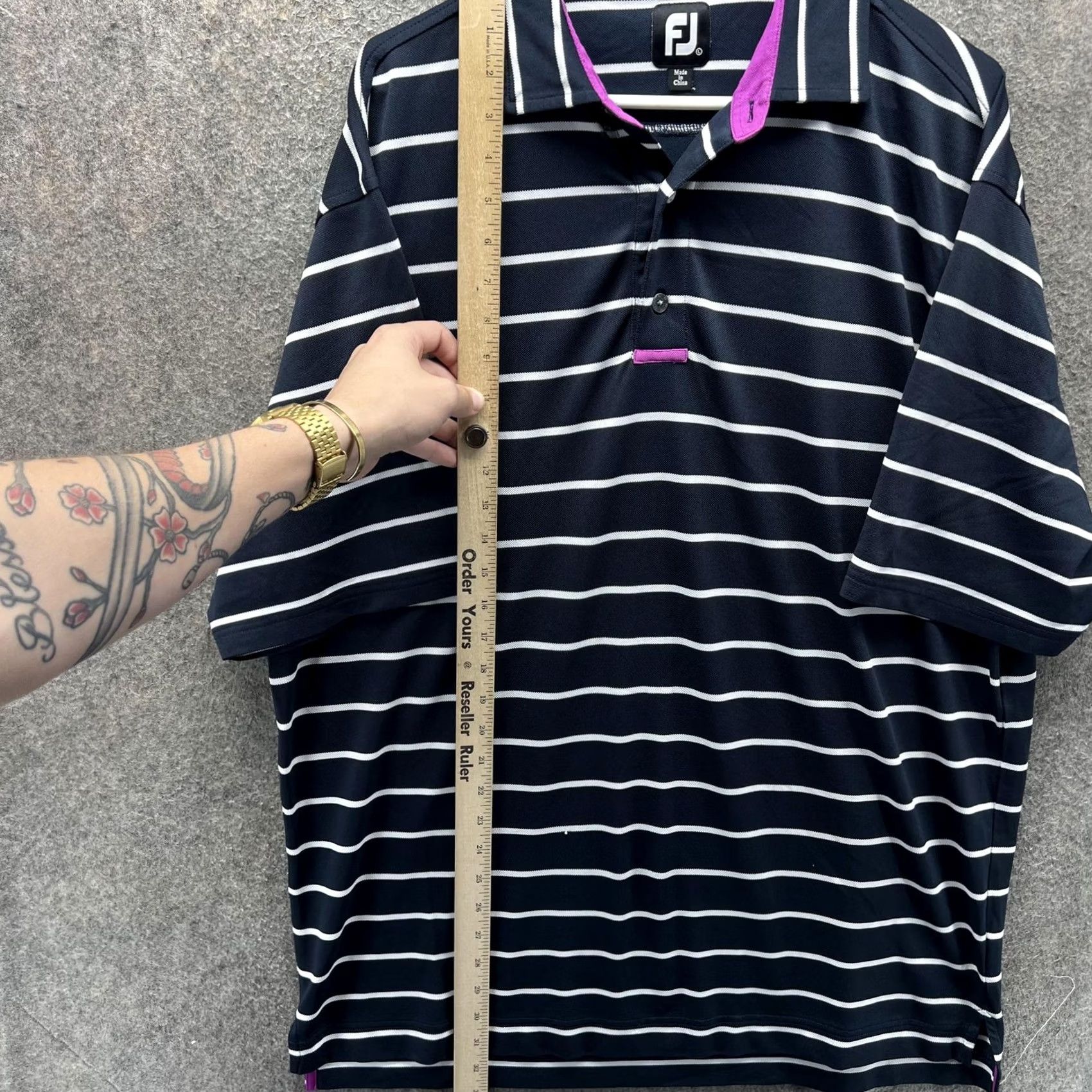 Footjoy FootJoy Polo Shirt Mens Large Blue Stripe Golf Performance Short Sleeve Stretch Polo Shirt Size US L / EU 52-54 / 3 - 7 Thumbnail