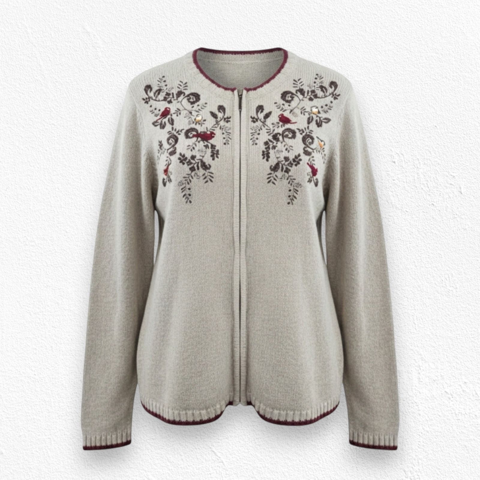 Croft & Barrow Embroidered Bird Zip Knit Cardigan Size Medium Size M / US 6-8 / IT 42-44 - 1 Thumbnail