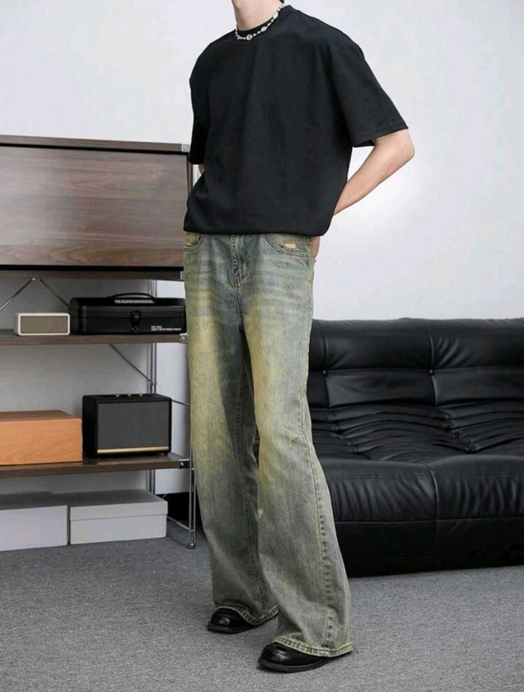 Japanese Brand × Jean Distressed Flared Jeans Baggy Long Acid Wash Dark Jean Size US 39 - 1 Thumbnail