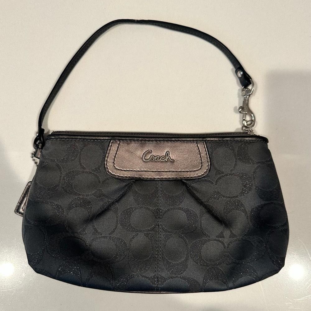 Coach COACH Wristlet Signature Dark Charcoal Gray Metallic Canvas Size ONE SIZE - 1 Thumbnail