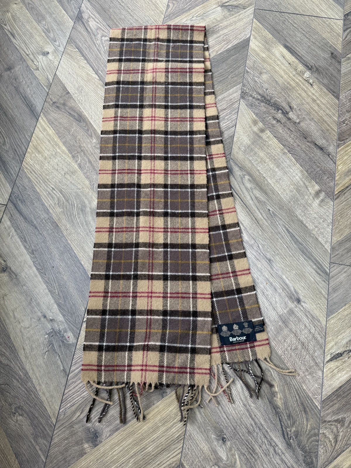 Barbour Vintage Barbour Lambswool Tartan Scarf Beige Brown Plaid Size ONE SIZE - 2 Thumbnail