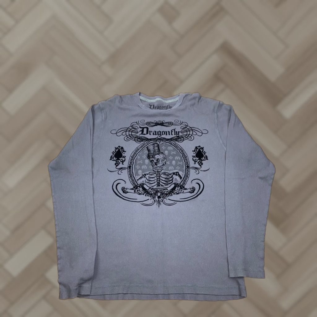 Vintage Dragonfly Mens Thermal Long Sleeve Shirt Gray M Skull Grunge #4537 Size US M / EU 48-50 / 2 - 1 Thumbnail
