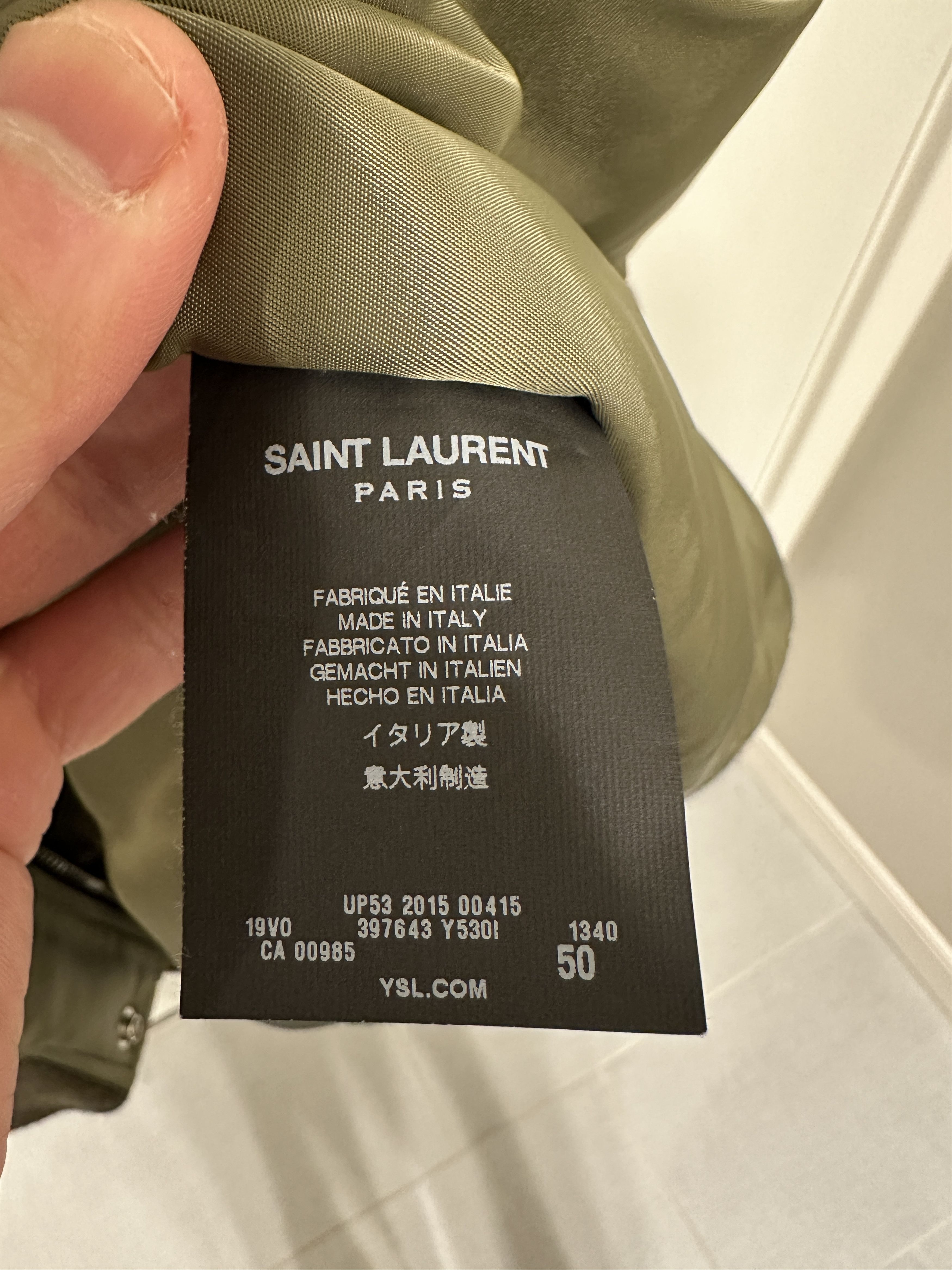 Saint Laurent FW15 Nylon Green MA-1 Bomber Size 48