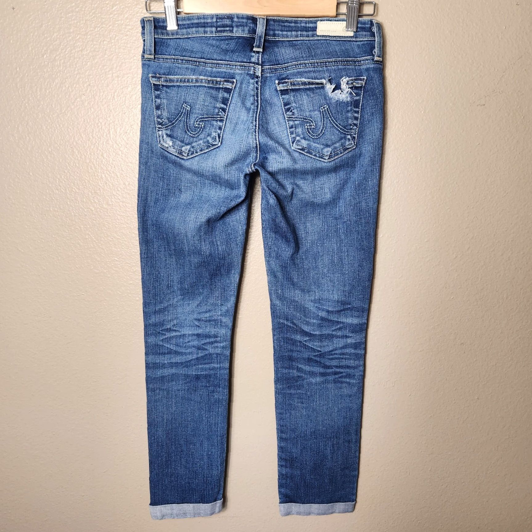 Vintage VINTAGE AG Adriano Goldschmied Stilt Roll-Up Cigarette Distressed Jeans 25 Women Jeans Slim Blue 5-Pocket Design Cigarette Size 42" / US 20 - 7 Thumbnail