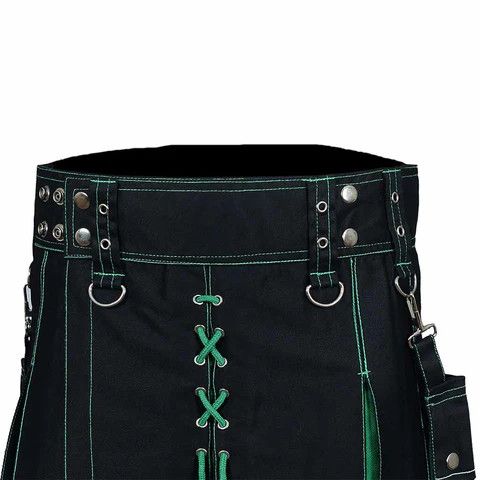 Other Fashion Utility Black Hybrid Kilt with Green Pleats Size US 40 / EU 56 - 6 Thumbnail