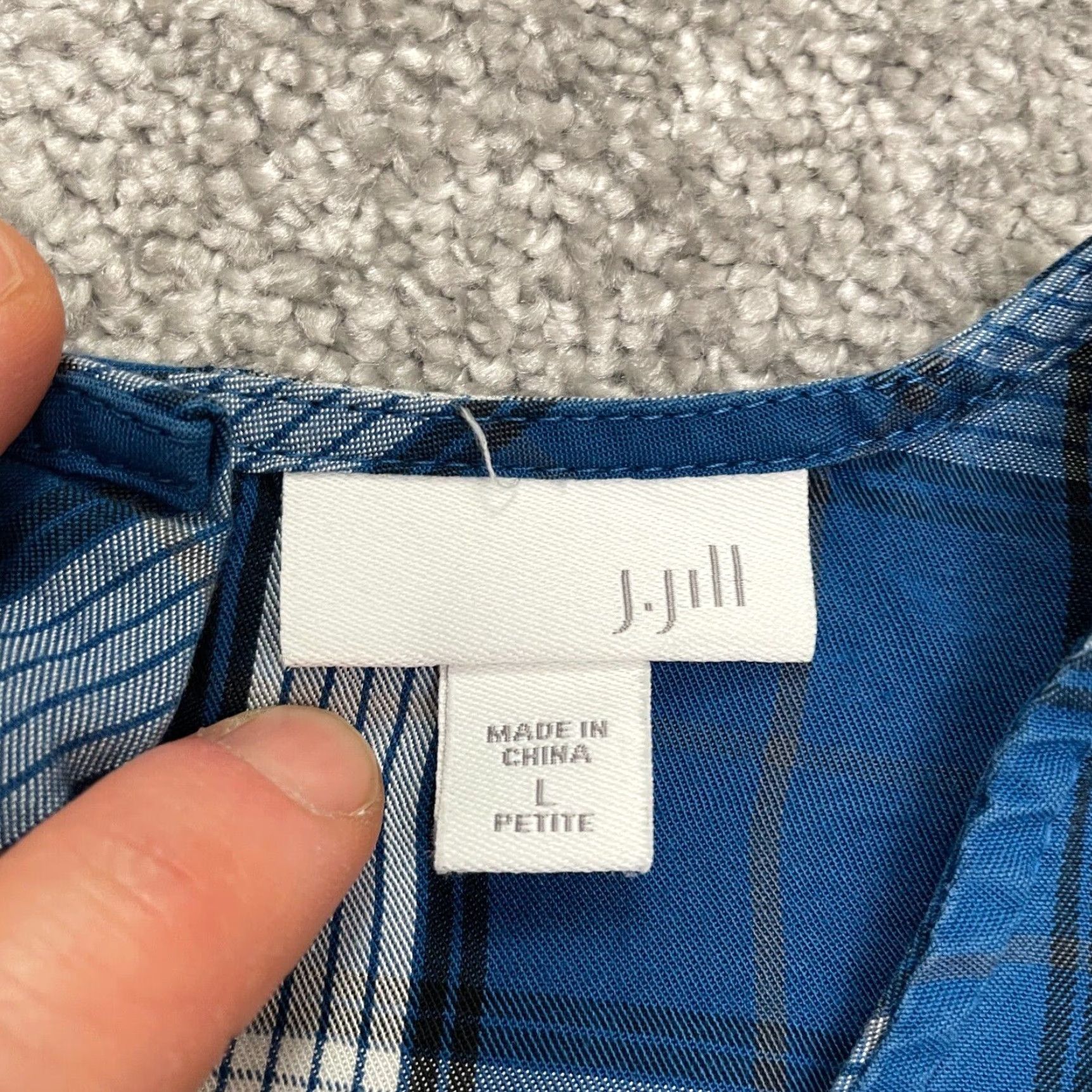 J. Jill J.Jill Blouse Shirt Womens Large Petite Plaid Tencel Long Sleeve Crew Neck Button Casual Fall Spring Summer Blue White Pattern Li ne-Up Size L / US 10 / IT 46 - 6 Thumbnail