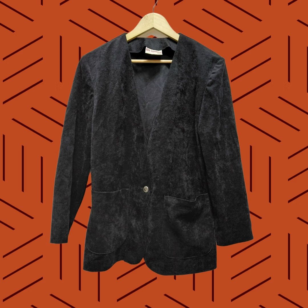 Velvet VINTAGE Fire Islander Petite Blazer Black Velvet 10P Women Size L / US 10 / IT 46 - 1 Thumbnail