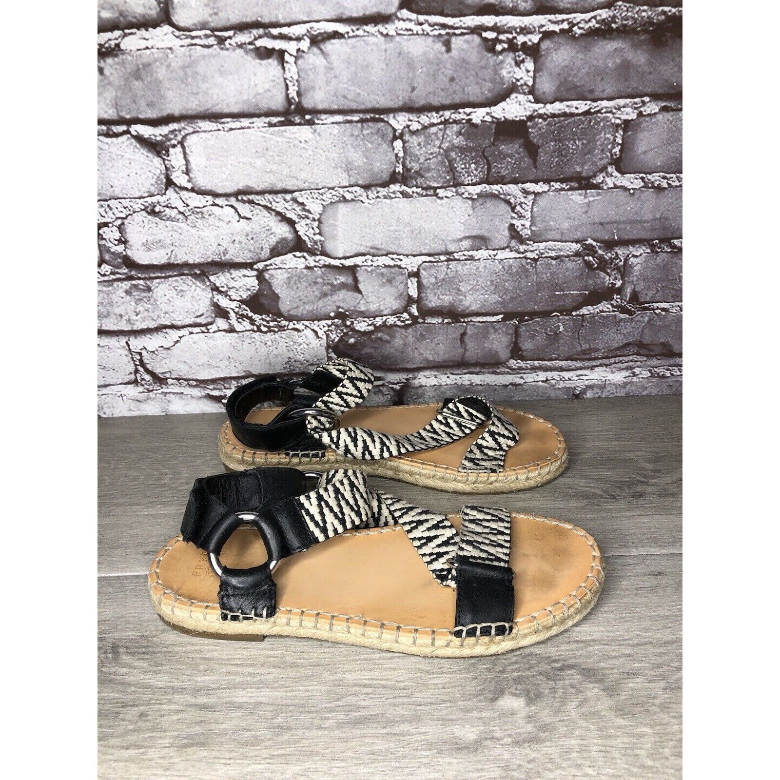 Frye Frye & Co Kole White Black Fabric Leather Espadrilles Sandal Size US 8.5 / IT 38.5 - 3 Thumbnail