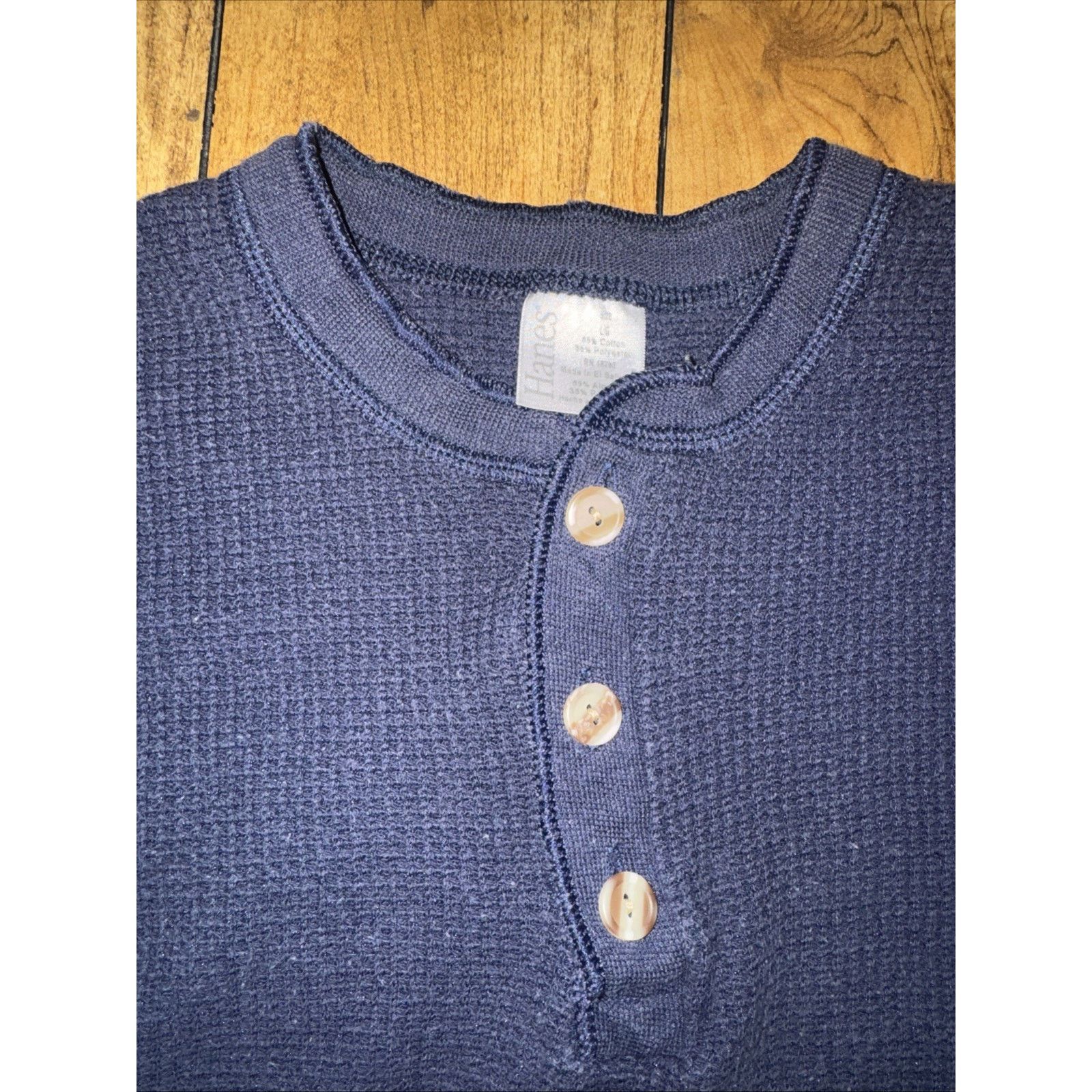 Band Tees × Hanes × Vintage Vintage Hanes Henley Thermal Blue L 17x24 Western USA Prep Size US L / EU 52-54 / 3 - 2 Thumbnail