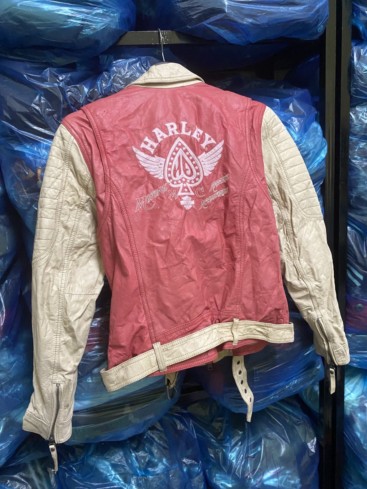Harley Davidson Vintage Harley-Davidson Red Cream Leather Motorcycle Jacket Size XS / US 0-2 / IT 36-38 - 15 Thumbnail