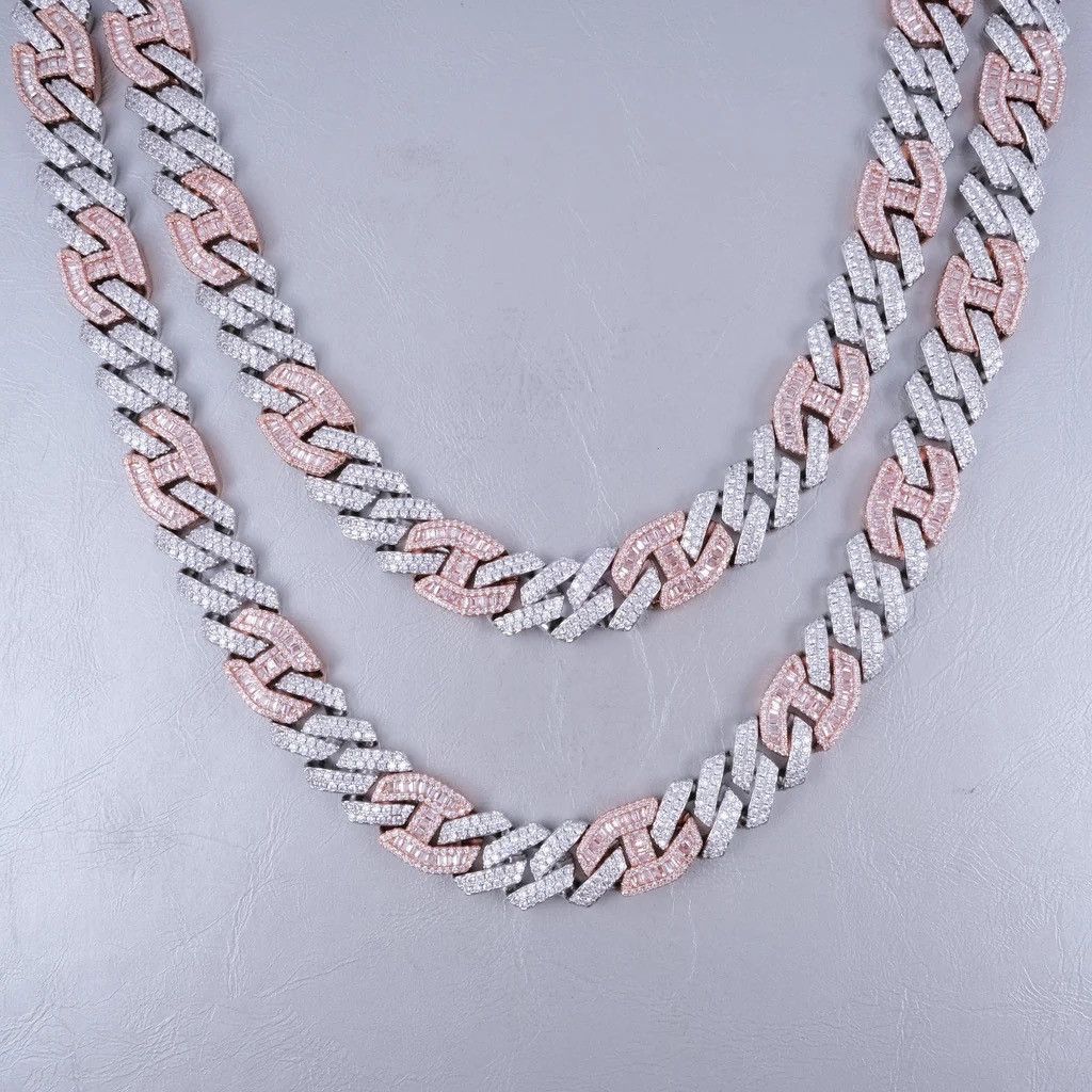 Designer Iced Prong Link Choker (12mm) – White & Pink Size ONE SIZE - 1 Thumbnail