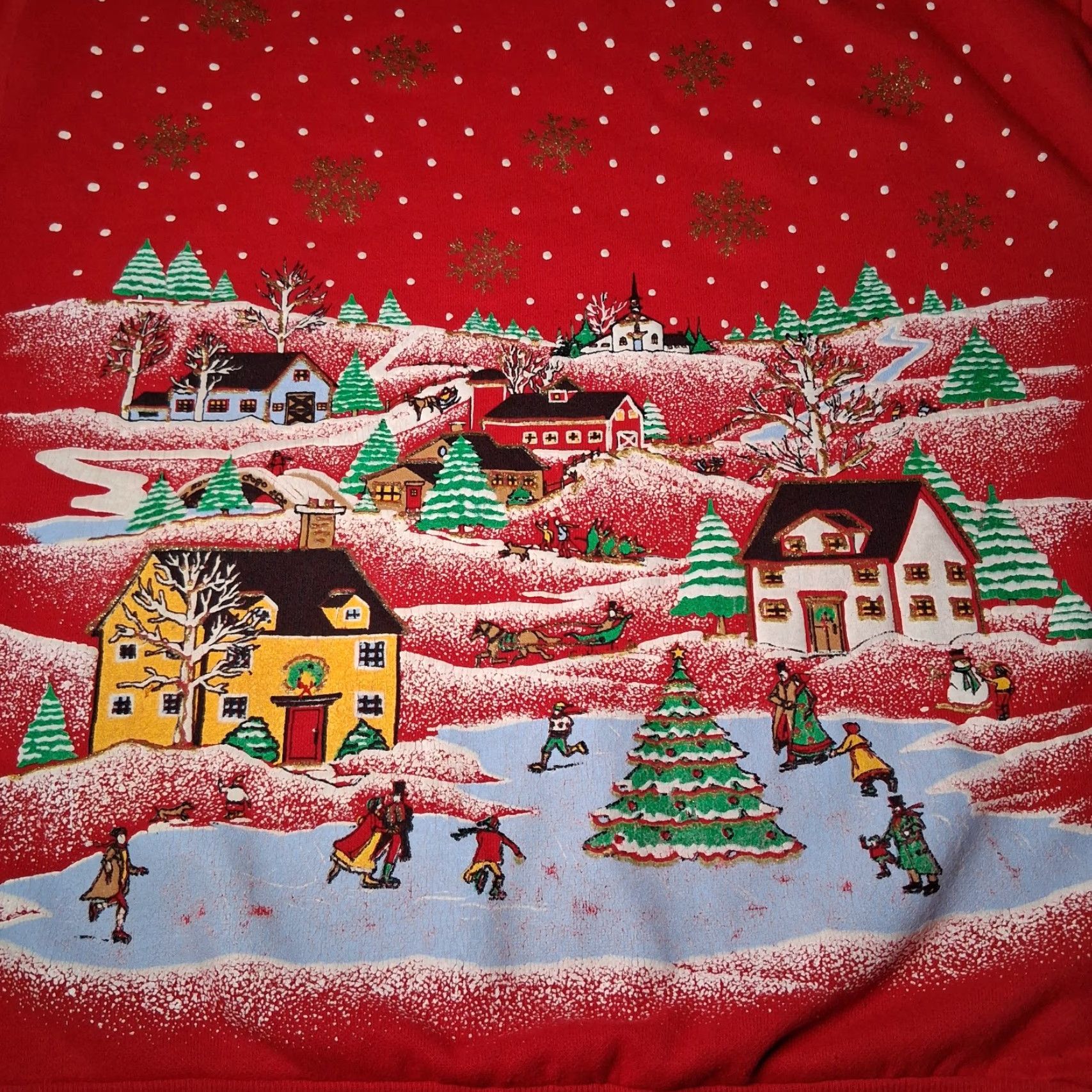 Vintage VINTAGE Holiday Time Sweatshirt Women L Red Christmas Ice Skate Glitter Graphic Cozy Pullover Size L / US 10 / IT 46 - 3 Thumbnail