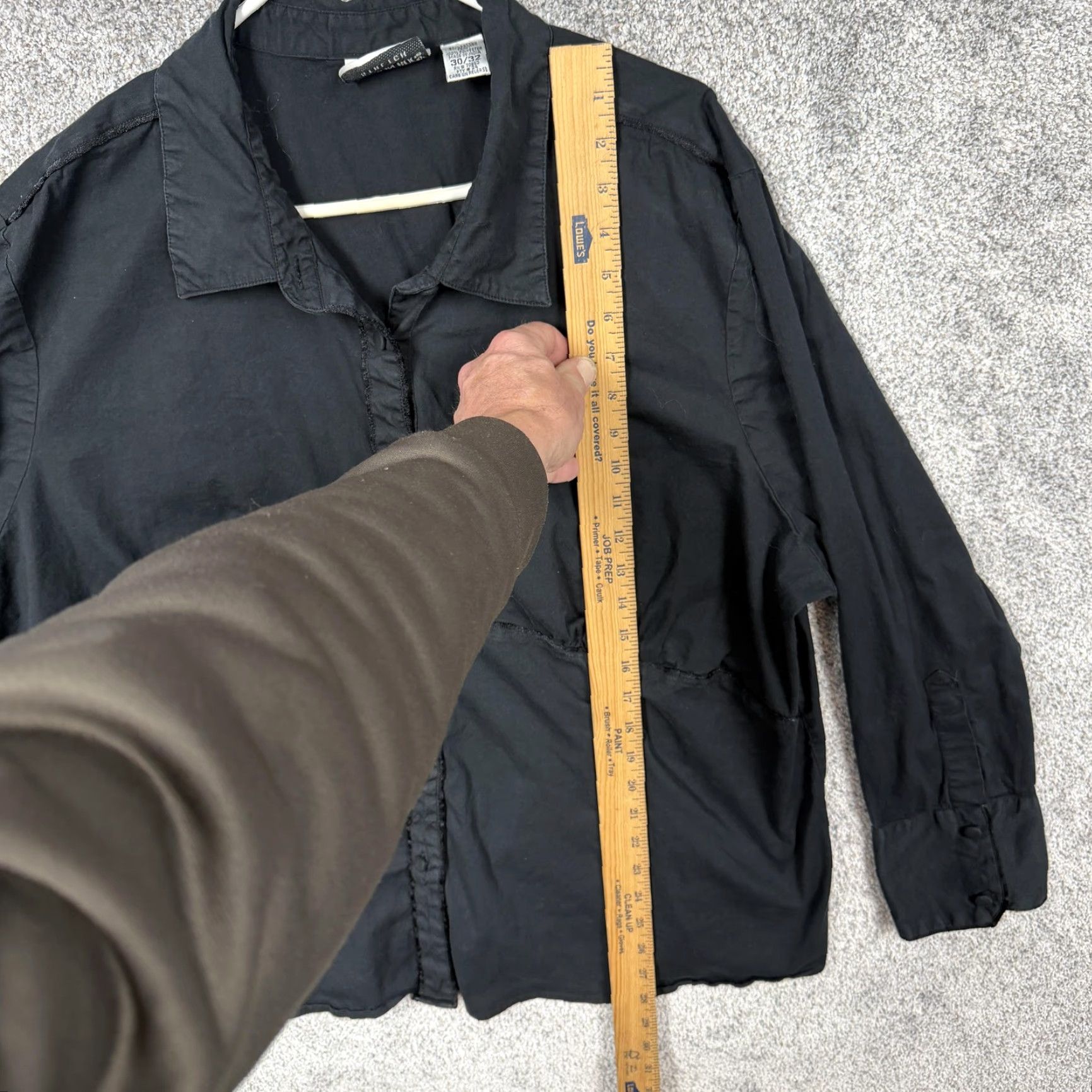 Vintage VTG Fashion Bug Button-Up Shirt Womens Plus 30/32 Black Stretch Cotton Blend Office Casual 90s Gothic Solid Long Sleeve Womens Size 4XL / US 24-26 - 2 Thumbnail