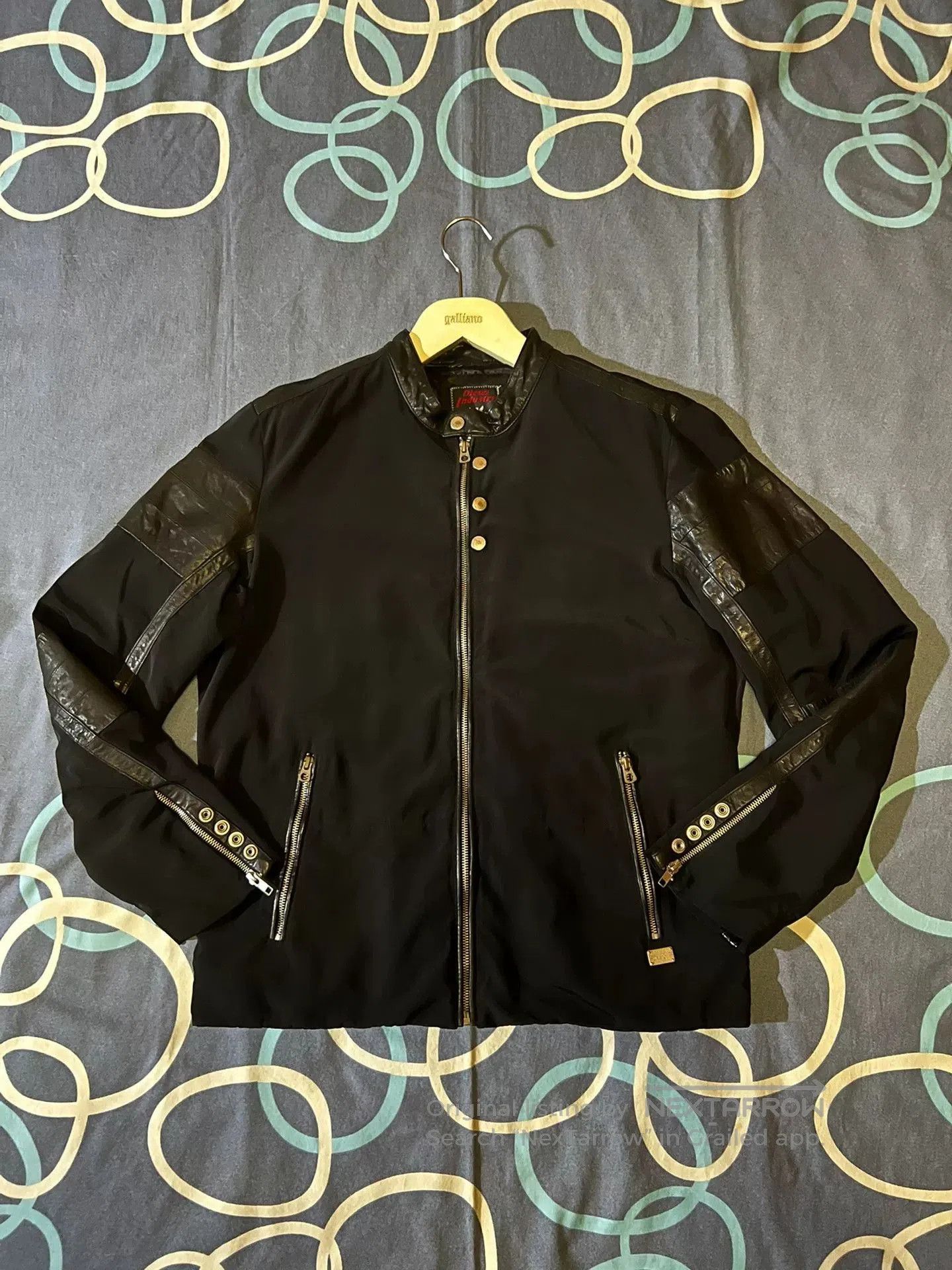classic diesel leather patch zip jacket.