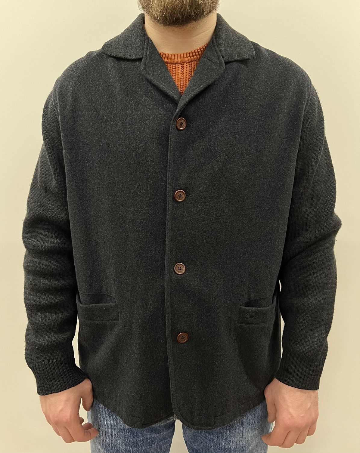 Burberry × Vintage Burberry Wool Gray Jacket Knit Sleeve Coat Size US L / EU 52-54 / 3 - 14 Thumbnail