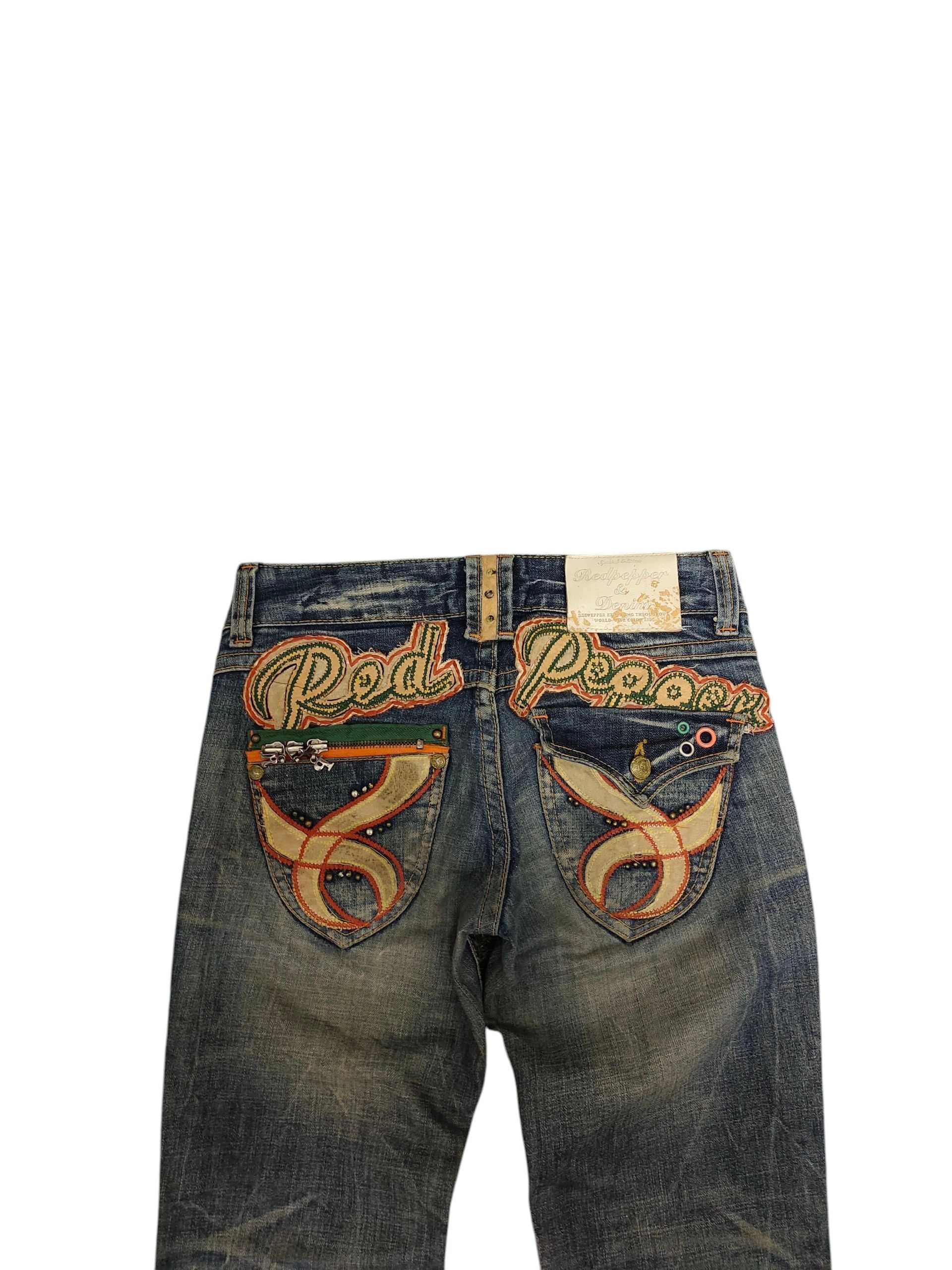 Le Grande Bleu (L.G.B.) Flare Jeans Red Pepper Embroid Distress Bootcut Low Rise Y2k Size US 27 - 3 Thumbnail