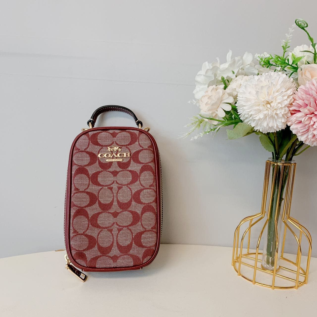image of Coach Ch152 Eva Phone Crossbody In Signature In Wine Multi in Red, Women's