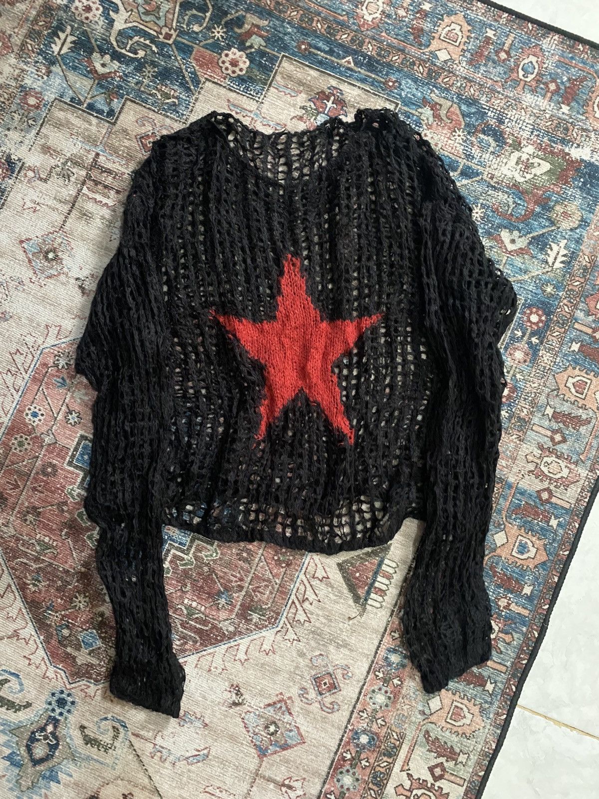 If Six Was Nine Y2K Redstar Boxy fishnet Shirt Size US M / EU 48-50 / 2 - 4 Thumbnail
