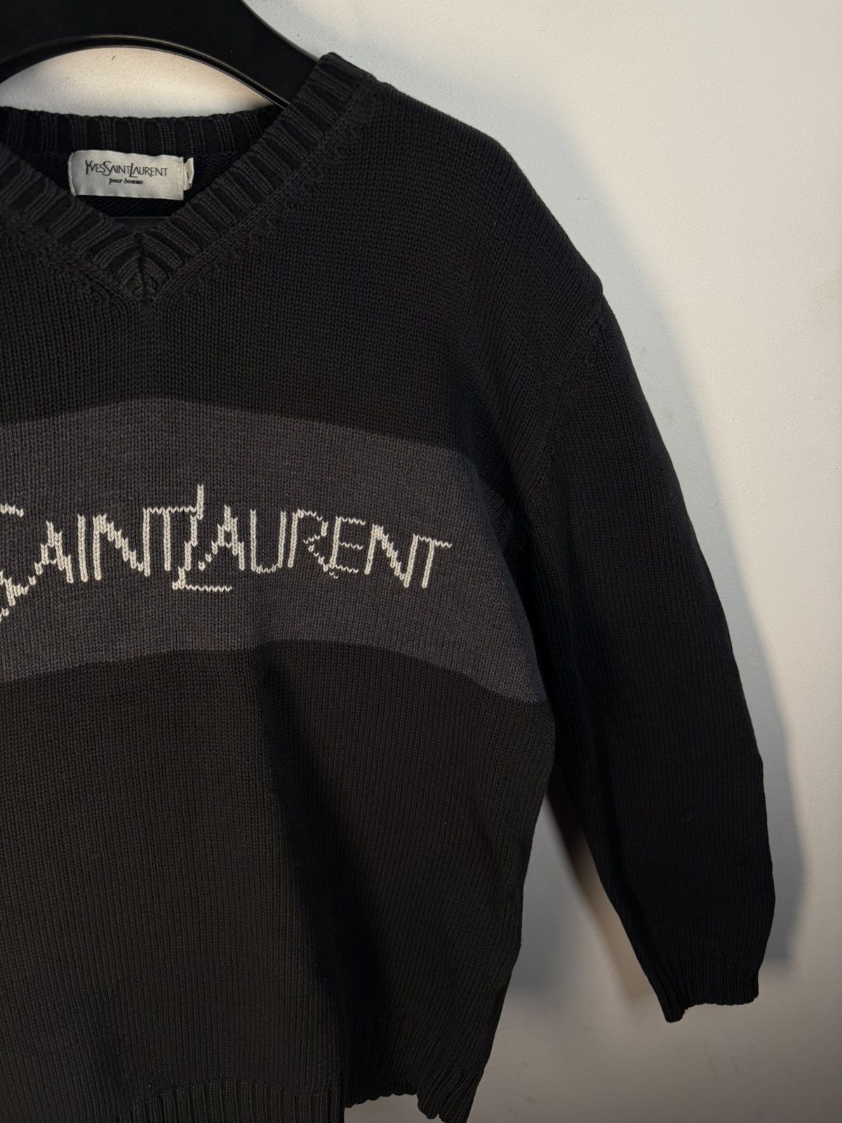 Yves Saint Laurent Black YSL Sweater Knit Big Logo V-neck Vintage y2k Rare Size US L / EU 52-54 / 3 - 4 Thumbnail