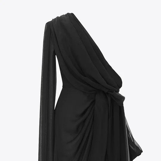 Saint Laurent Paris o1bcso1str1125 Drapped One Shoulder Gown in Black Size XS / US 0-2 / IT 36-38 - 3 Thumbnail