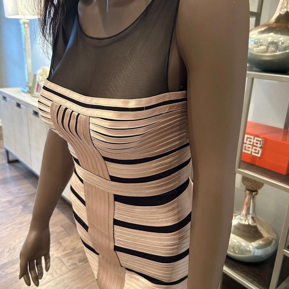 Bcbgmaxazria BCBGMaxAzria Champagne Gold Black Mini Dress Size 0 Size XS / US 0-2 / IT 36-38 - 4 Thumbnail