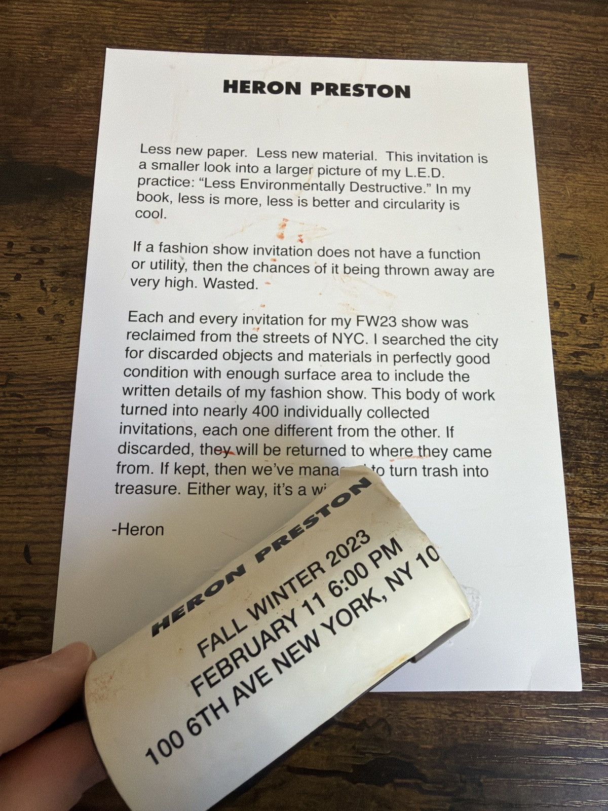 Heron Preston Heron Preston Fall Winter 2023 Show Invite Size ONE SIZE - 2 Thumbnail