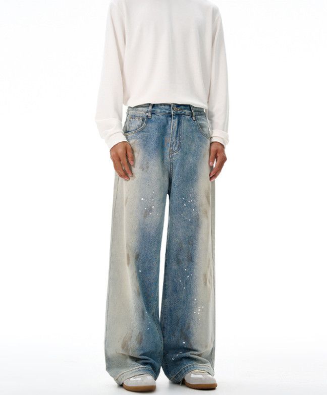 Japanese Brand American street men's washed retro splatter loose jeans Size US 32 / EU 48 - 2 Thumbnail