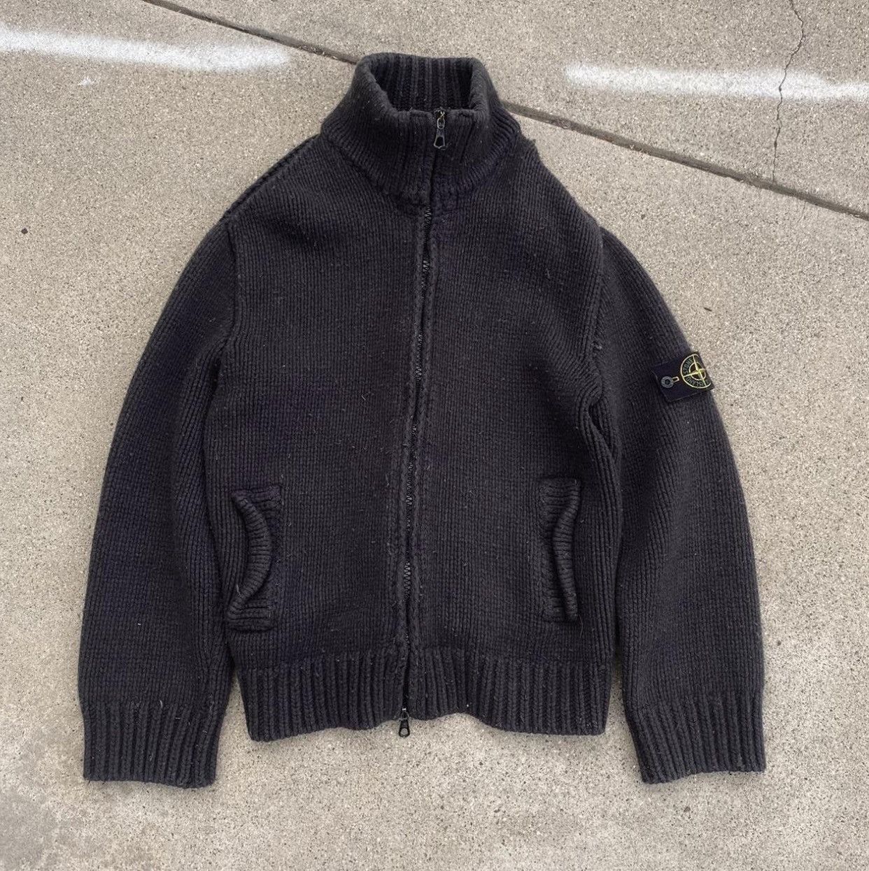 image of Stone Island Knit Zip-Up in Black, Men's (Size Large)