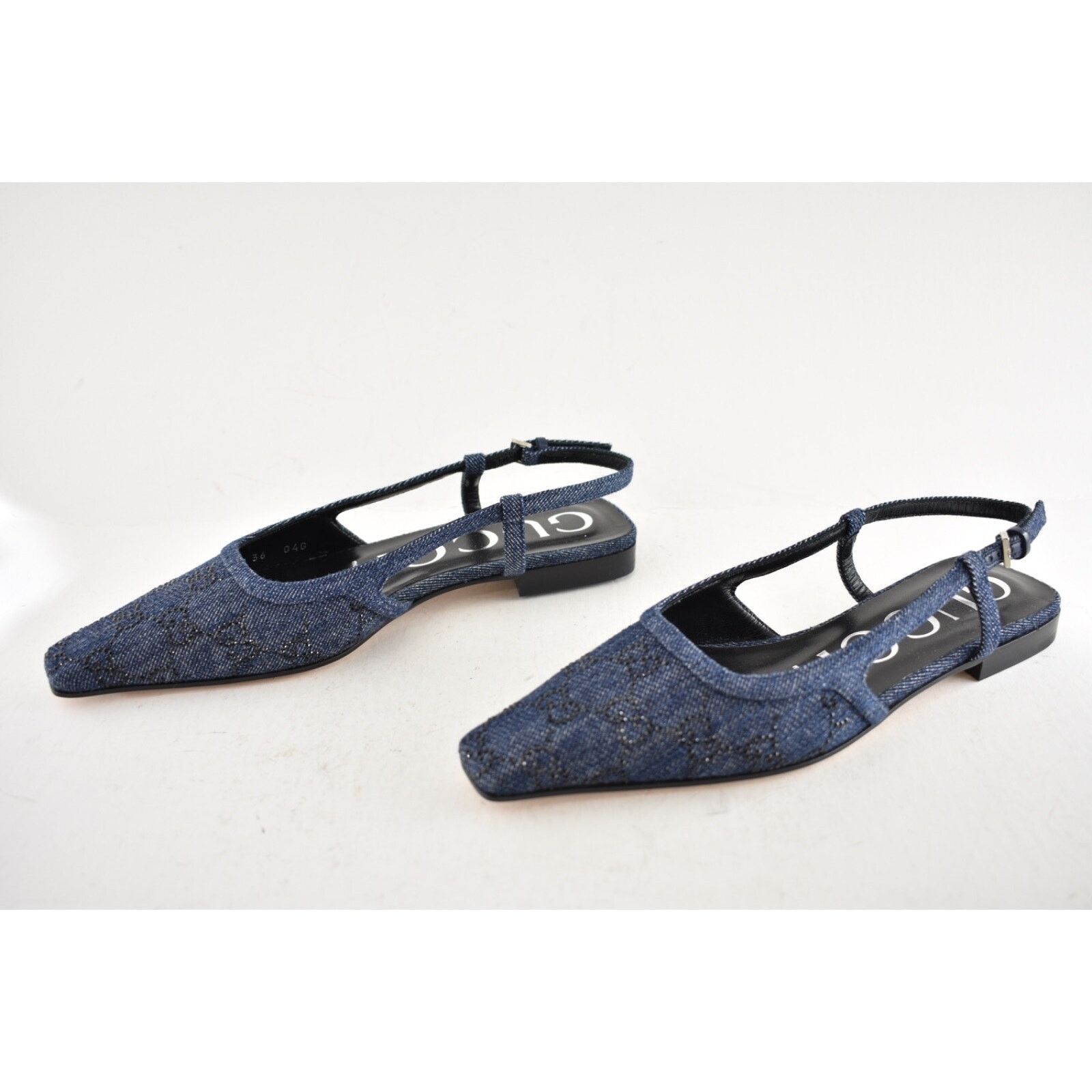 Gucci Gucci Demi Denim Blue Black Crystal Slingback Ballerina Size US 6 / IT 36 - 12 Thumbnail