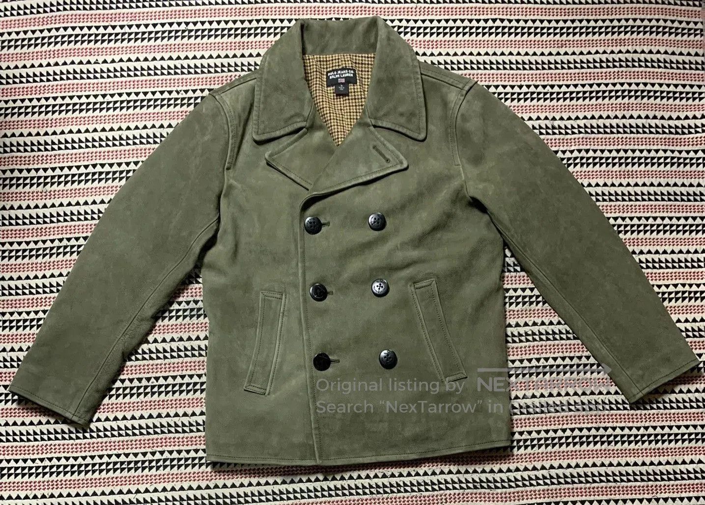 Vintage olive green leather double-breasted jacket. Size US M / EU 48-50 / 2 - 1 Thumbnail