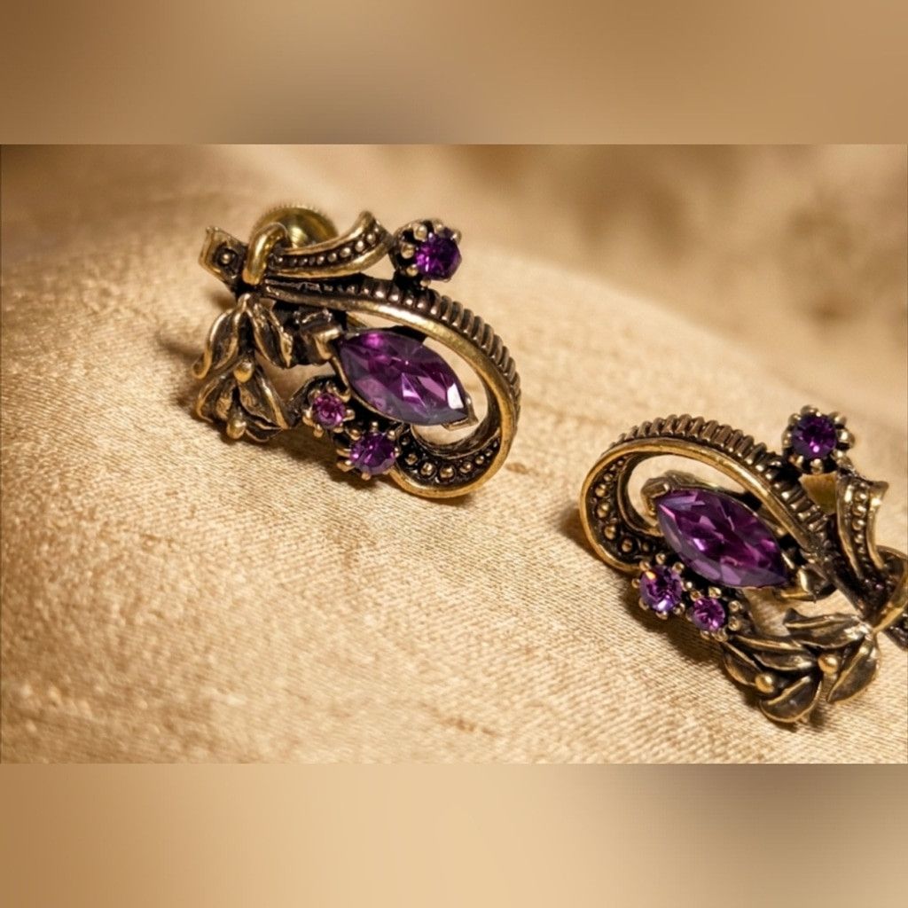 Other Vintage Coro Mid-Century Amethyst Purple Rhinestone Earrings Size ONE SIZE - 6 Thumbnail