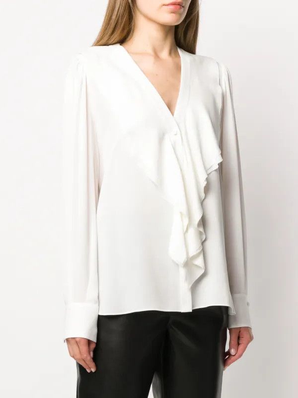 Alexander McQueen o1y0325 Silk Top in White Size M / US 6-8 / IT 42-44 - 3 Thumbnail
