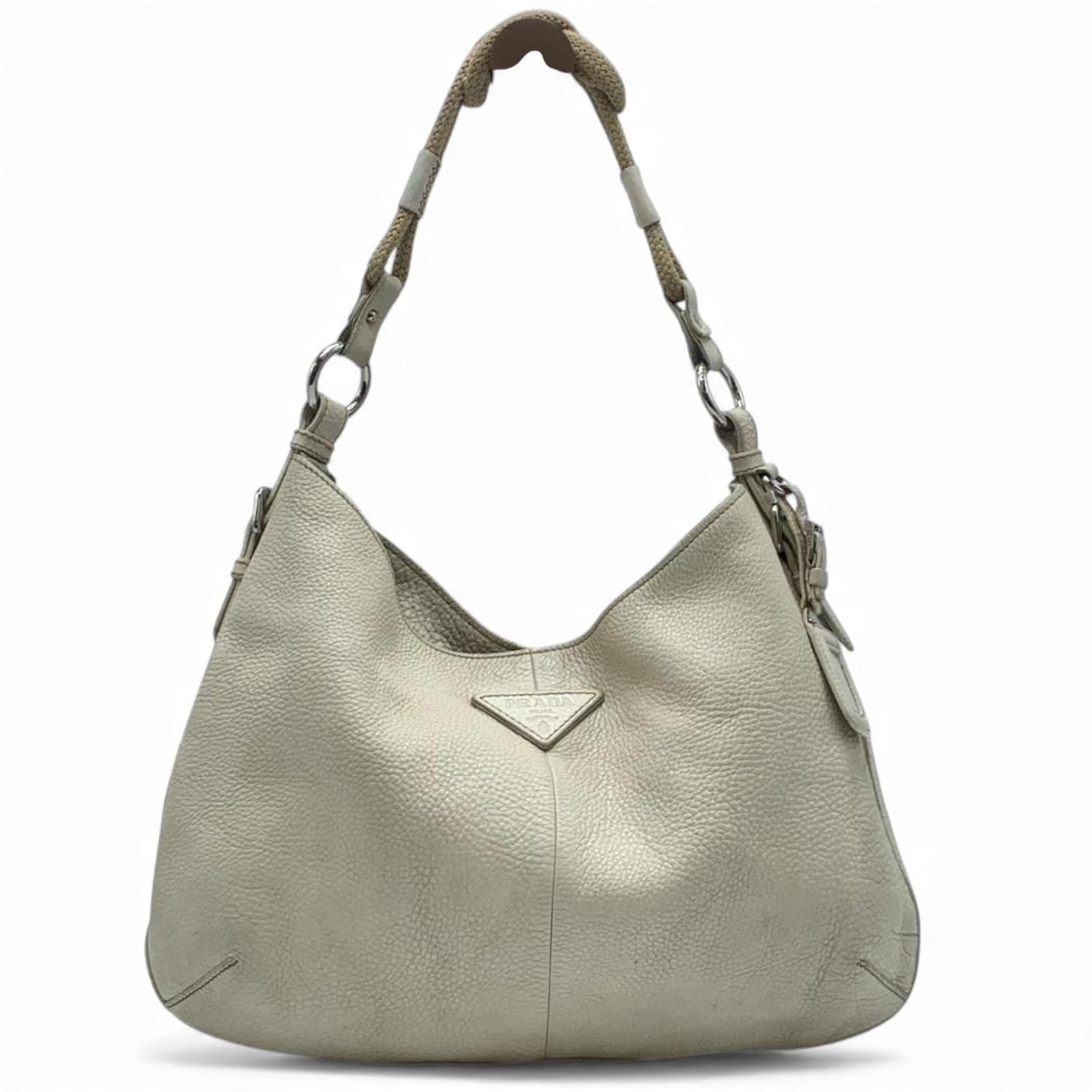 Prada Prada - Light Grey Leather Hobo Shoulder Bag Size ONE SIZE - 2 Thumbnail
