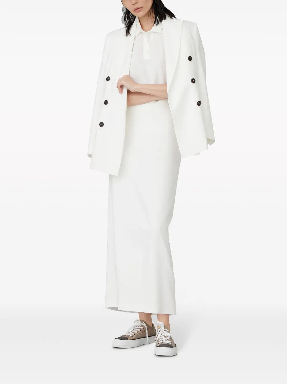 Brunello Cucinelli o1w1db10825 Woven Jacket Wool in Open White Size S / US 4 / IT 40 - 2 Thumbnail