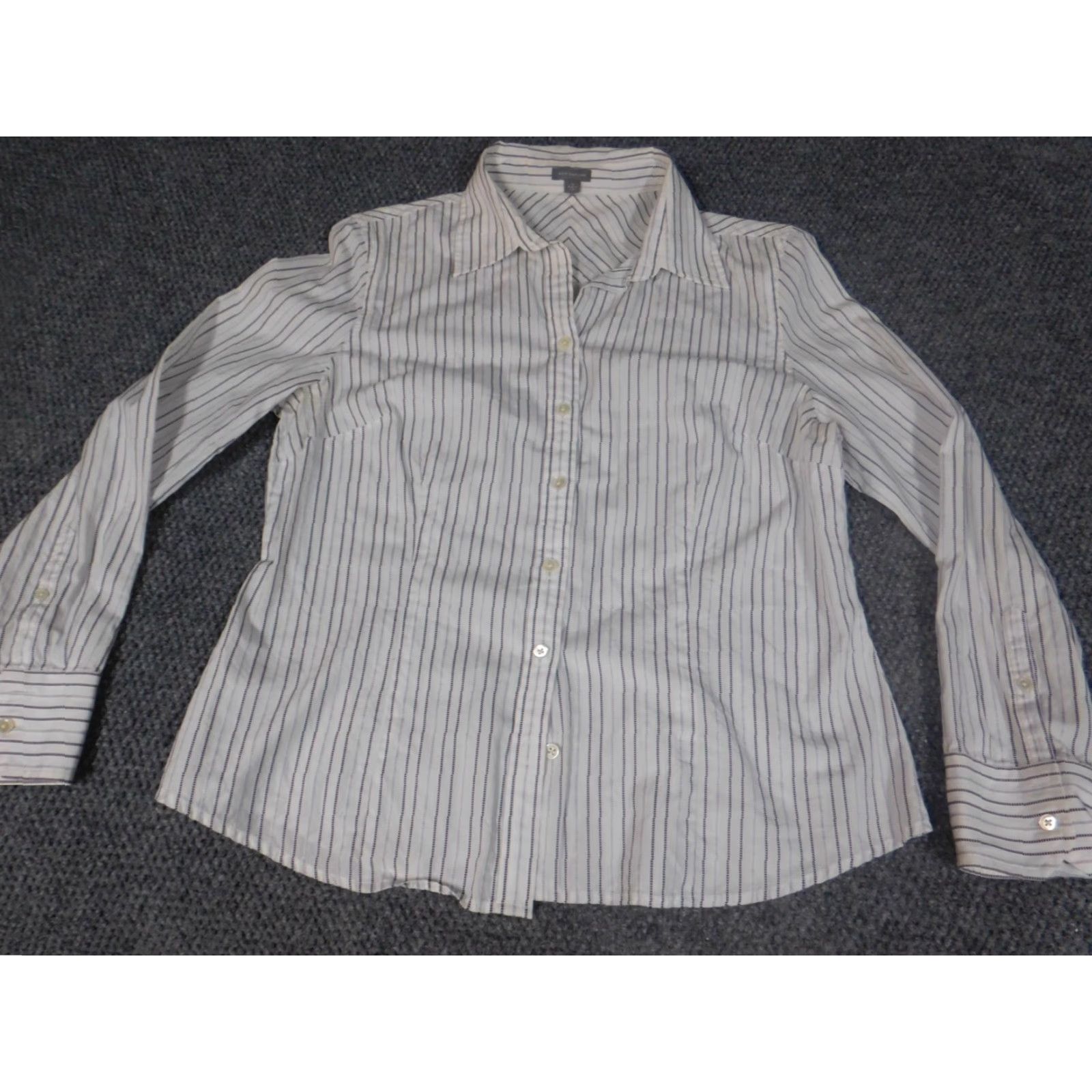 Ann Taylor Ann Taylor Shirt Womens 14 White Striped Button-Up Top Casual Long Sleeve Collared Polyester Down Button 14 White Regular Stretch Classic Size XL / US 12-14 / IT 48-50 - 2 Thumbnail