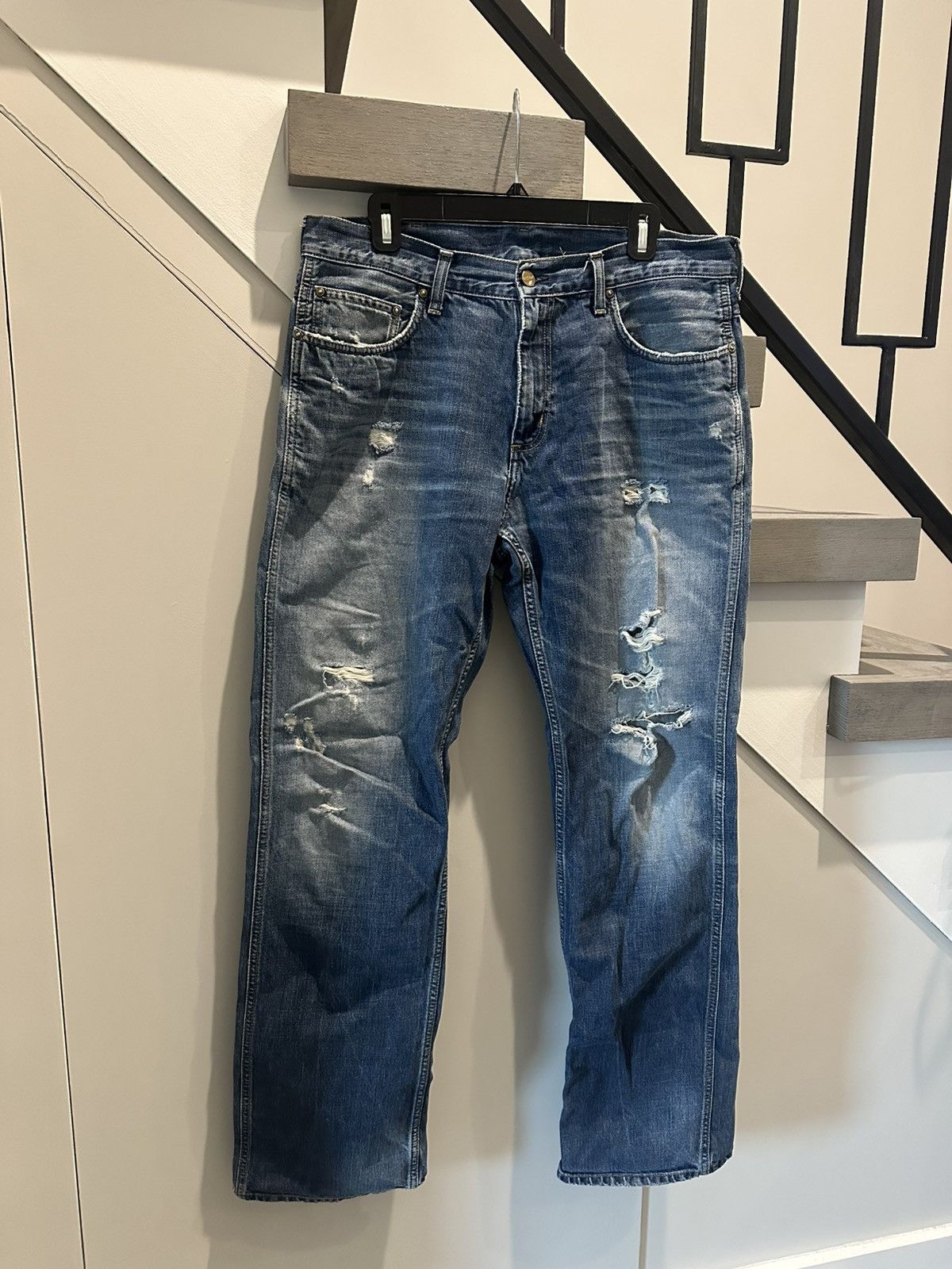 Carhartt Distressed Blue Denim Carhartt Jeans Size US 32 / EU 48 - 1 Thumbnail